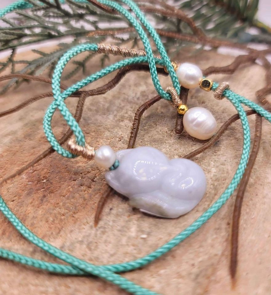 Certified Nature Green Jade Carved Fox Pendant Necklace