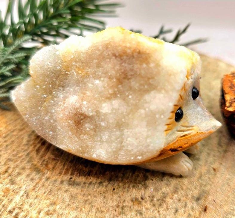 Adorable Crystal Cluster Hand Carved Cute Big Hedgehog Figure