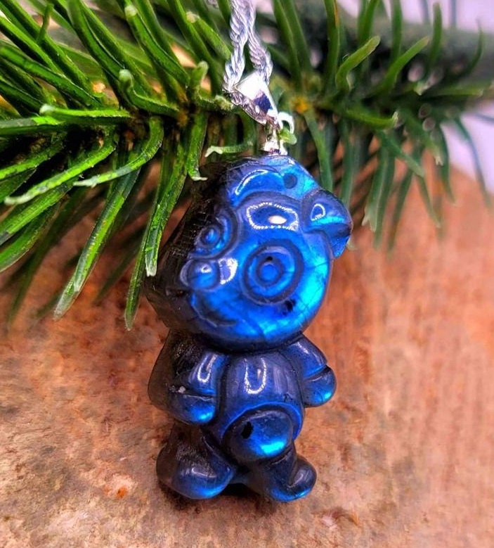 Nature Labradorite Flashy Carved Cute Dog Pendant Necklace