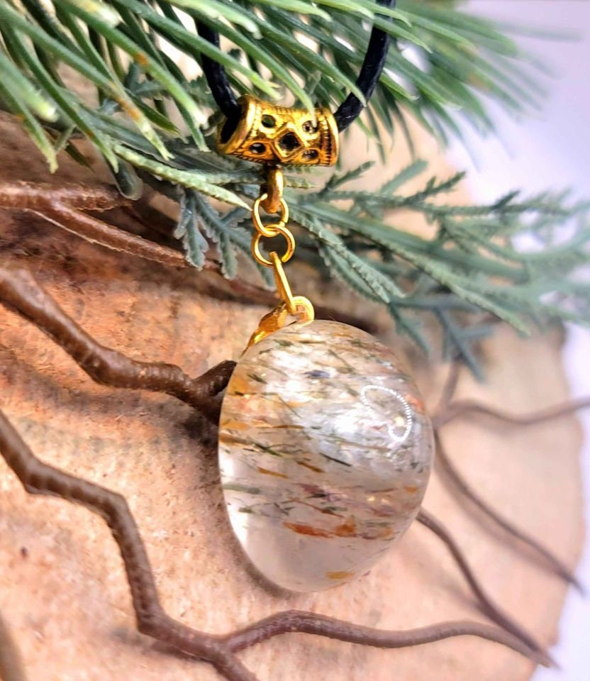 Beautiful Nature Rutilated Big Polished Stone Pendant Necklace