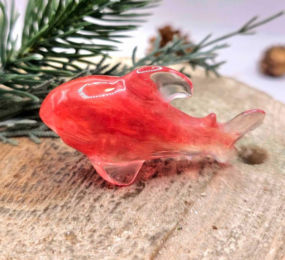 Unique Red Smelt Quartz Cute Shark Decor Figure