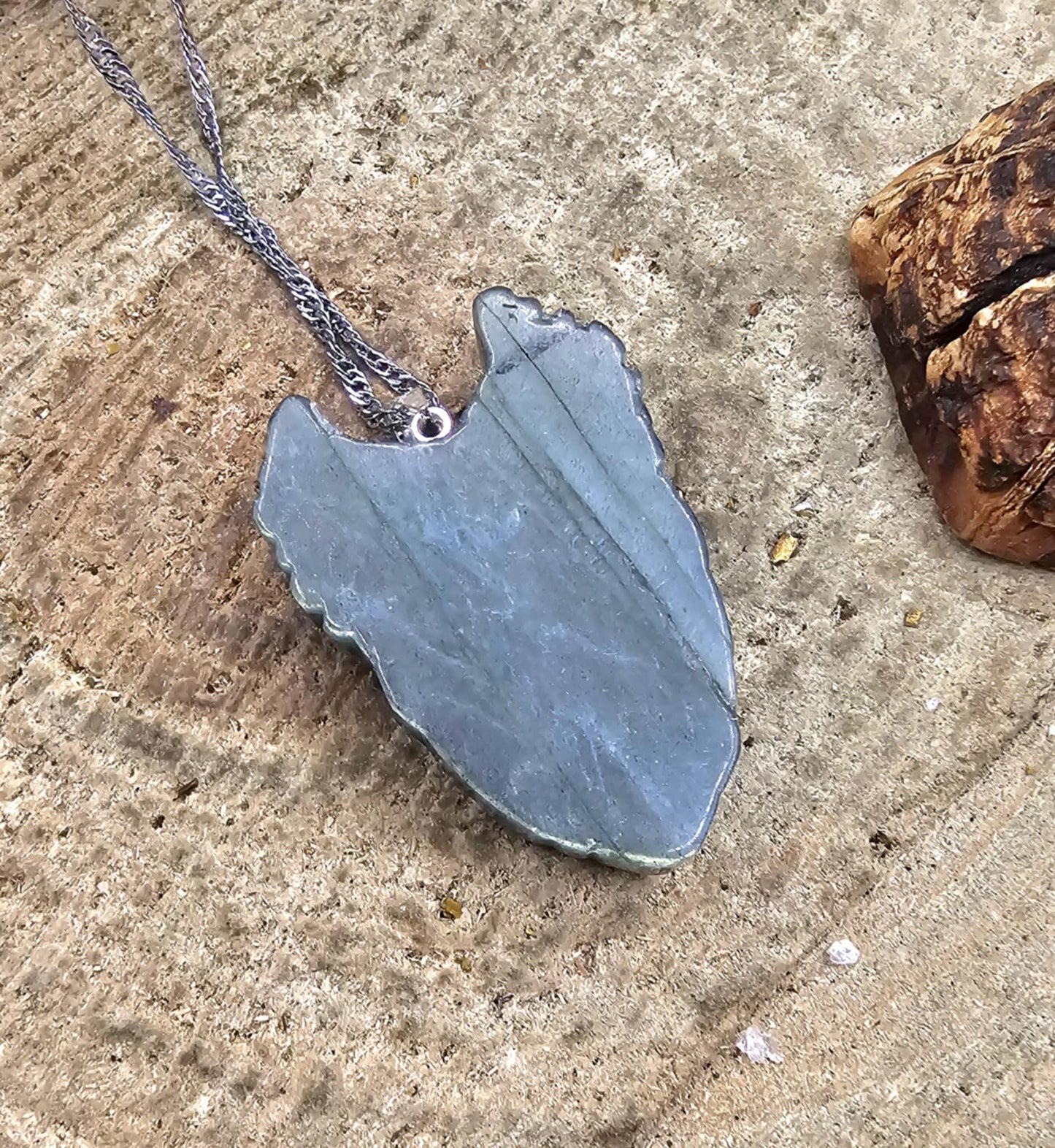 Nature Labradorite Carved Flashy Angel Wing Pendant Necklace