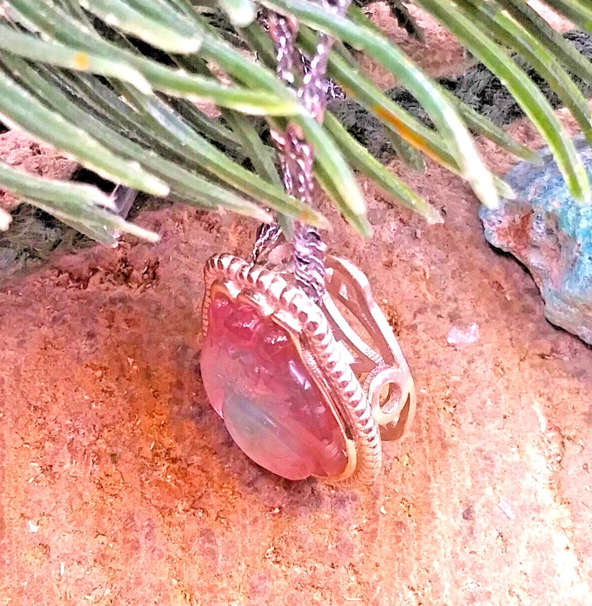 Rare Premium Nature Watermelon Tourmaline Totoro S925 Big Charm Necklace