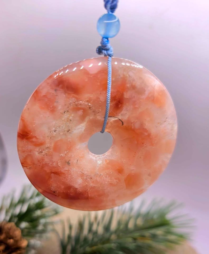 Nature Cherry Blossom Agate Jumbo Donut Pendant Necklace