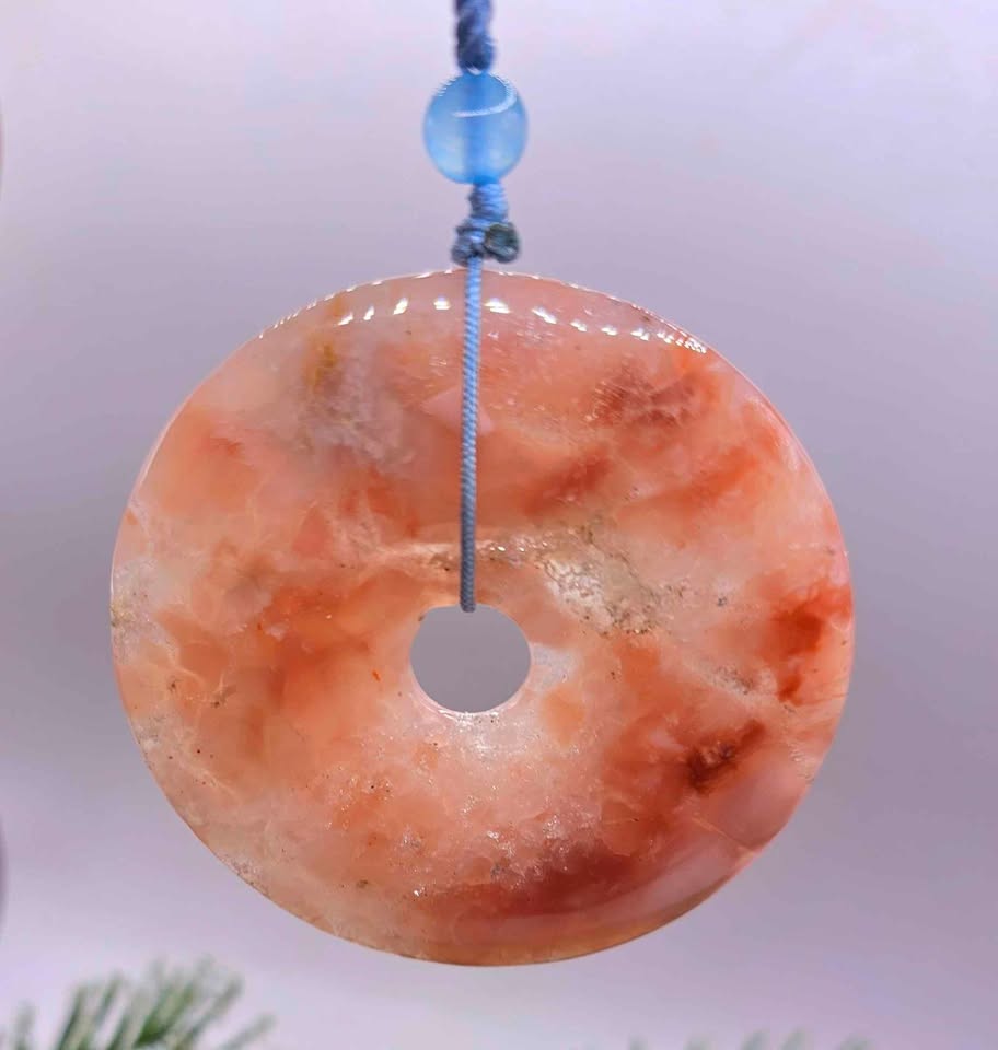 Nature Cherry Blossom Agate Jumbo Donut Pendant Necklace