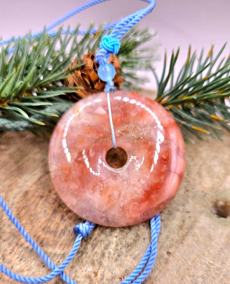 Nature Cherry Blossom Agate Jumbo Donut Pendant Necklace