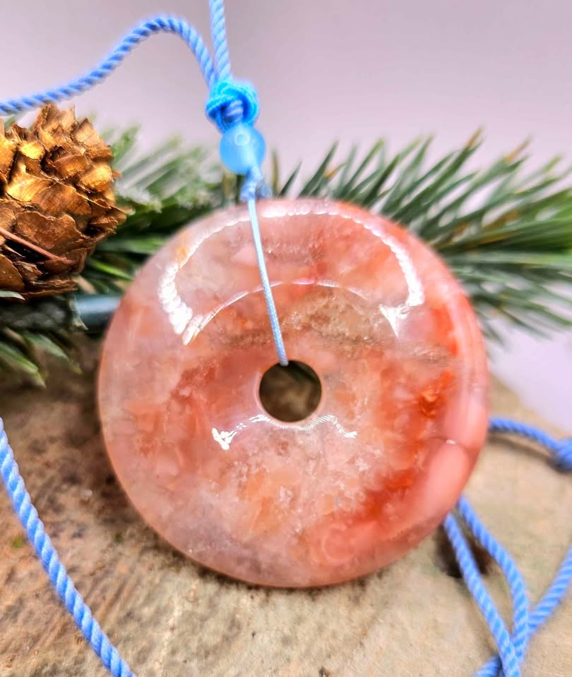 Nature Cherry Blossom Agate Jumbo Donut Pendant Necklace