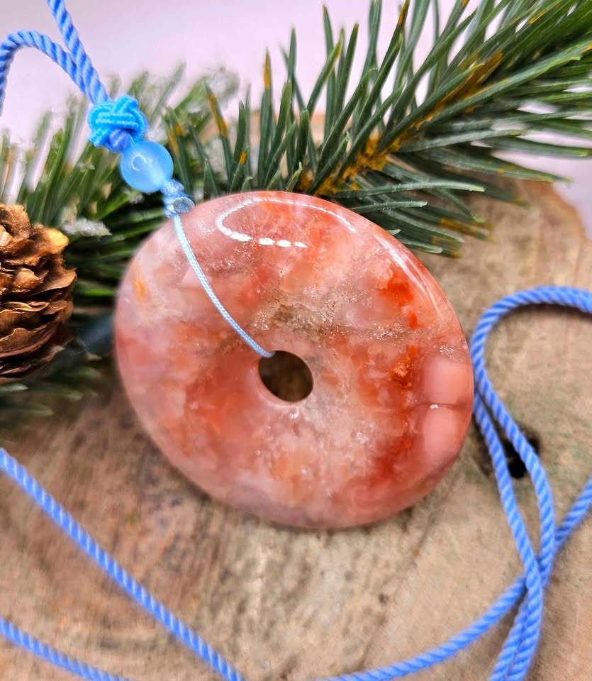Nature Cherry Blossom Agate Jumbo Donut Pendant Necklace