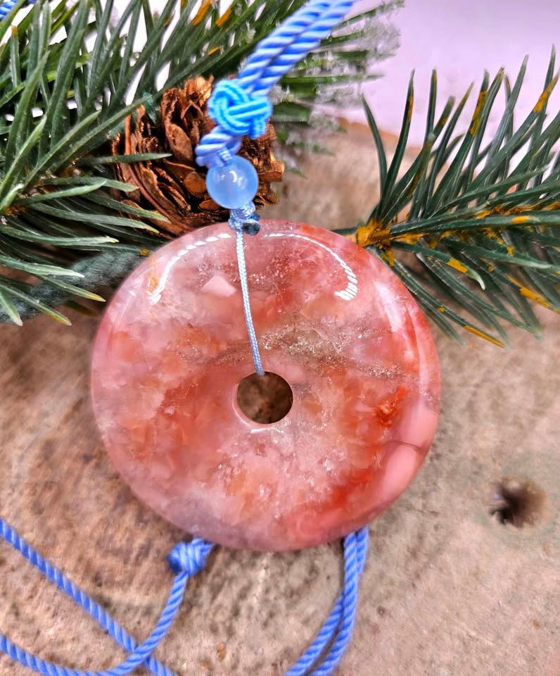 Nature Cherry Blossom Agate Jumbo Donut Pendant Necklace