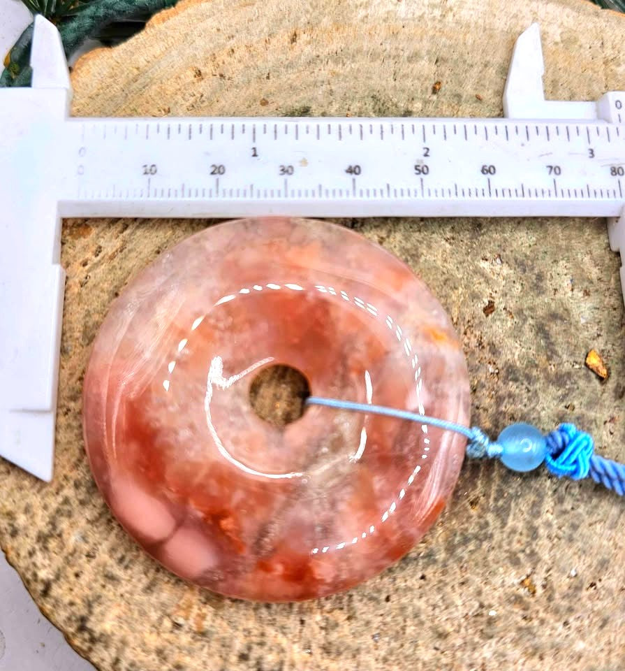 Nature Cherry Blossom Agate Jumbo Donut Pendant Necklace