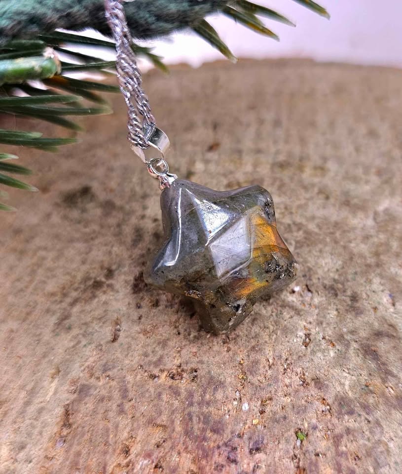 Nature Labradorite Flashy Faceted Star Pendant Necklace