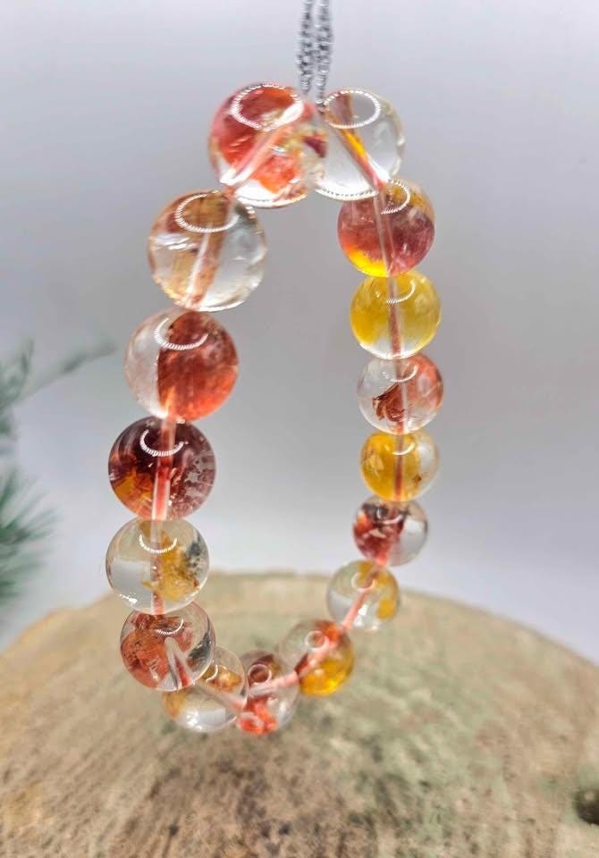 Rare Top Grade Nature Hematoid Koi Quartz 12mm Beads Bracelet