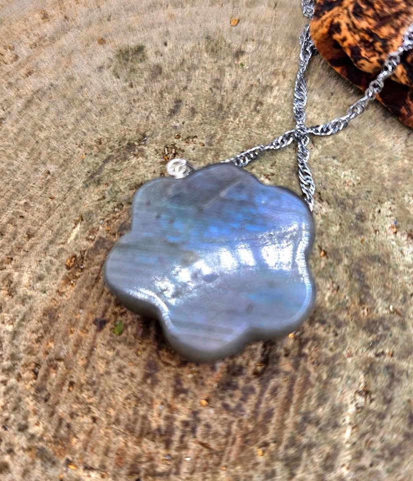 Nature Labradorite Flashy Cat Paw Pendant Necklace