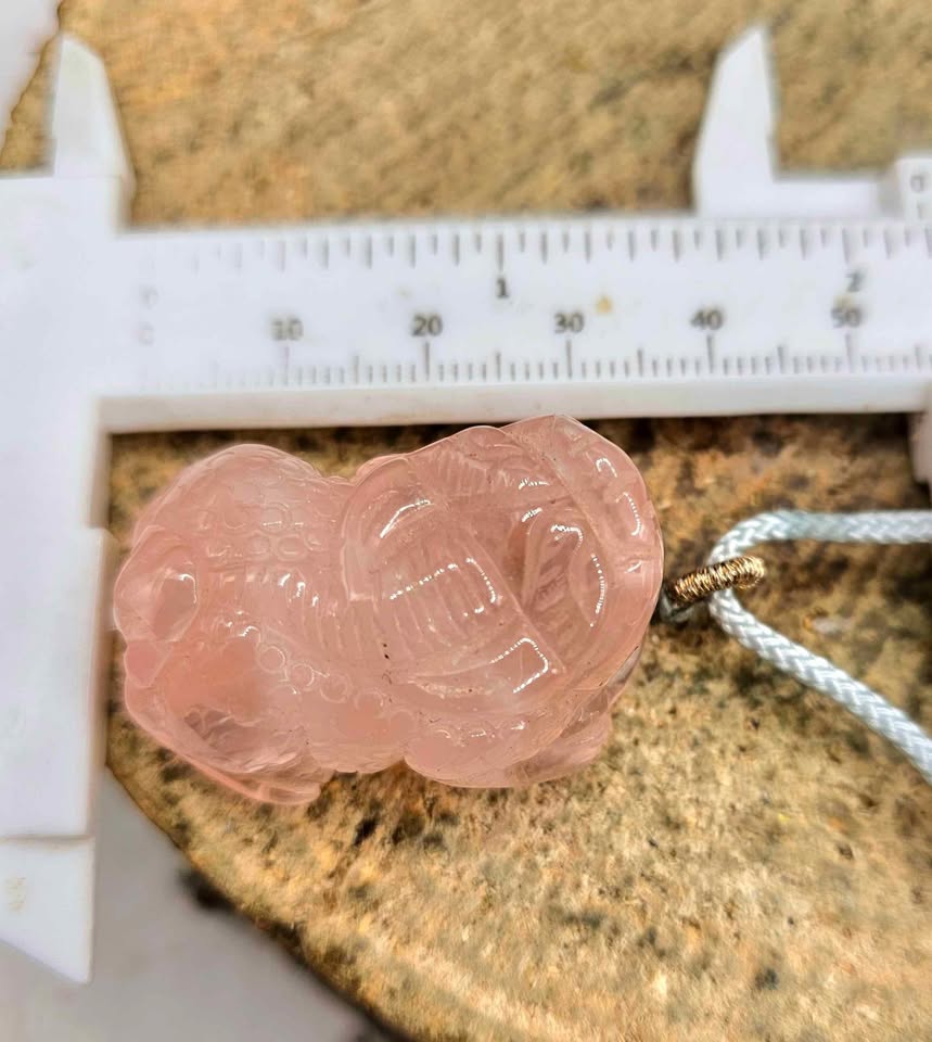 Nature Rose Quartz Pi Xiu Hand Braided Pendant Necklace