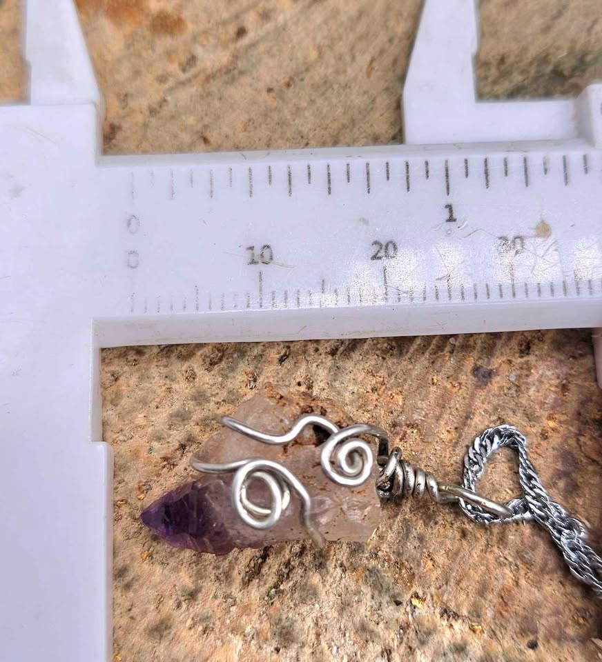 Nature Amethyst Point Wire Wrapped Pendant Necklace