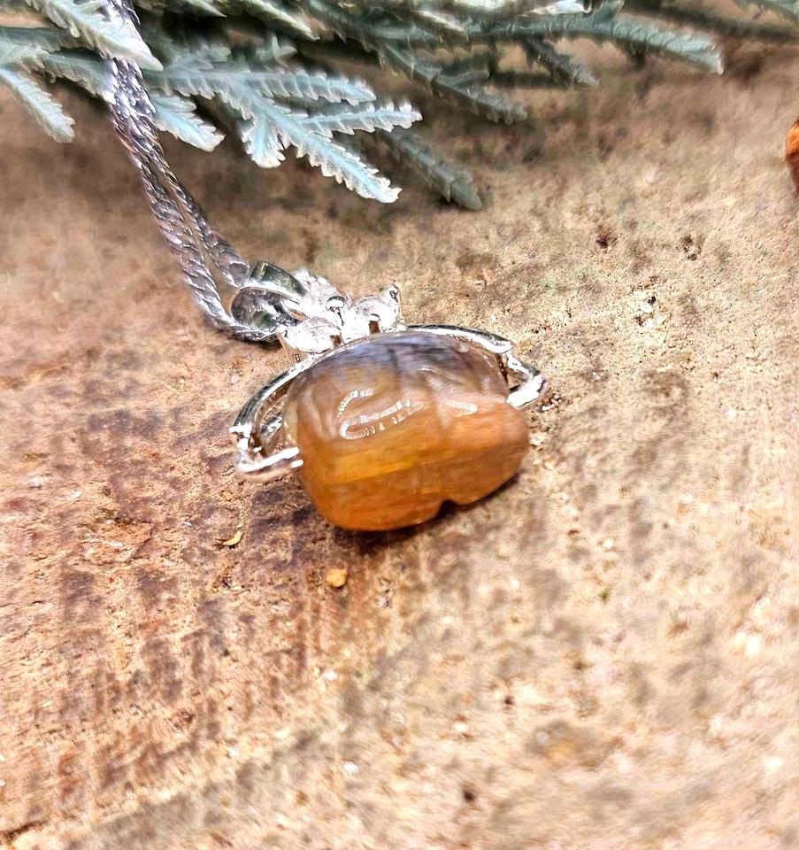 Nature Black Sunstone Hand Carved Flashy Rabbit Pendant Necklace