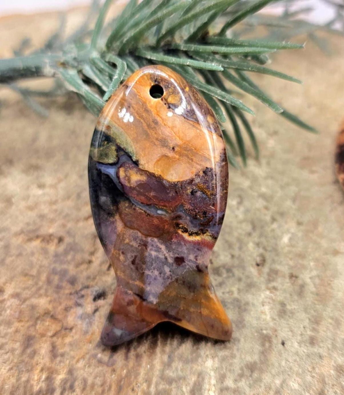 Nature Ocean Jasper Agate Colorful Fish Pendant Necklace