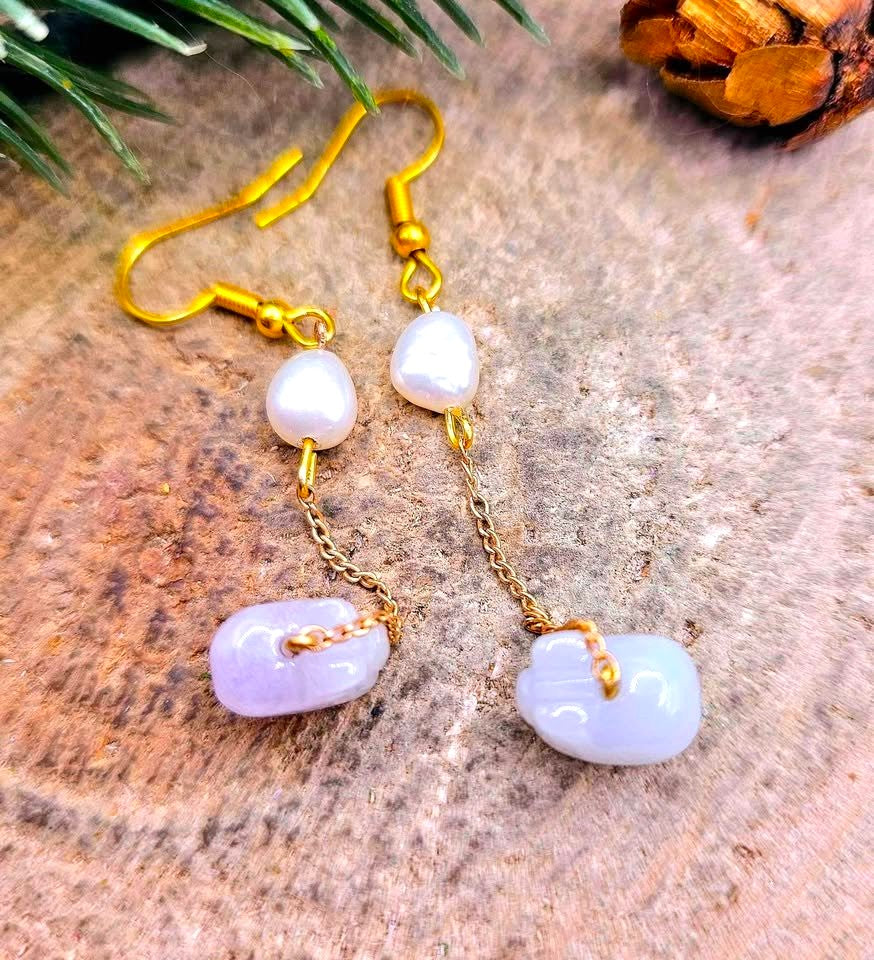 Jade pig dangle earrings stone detail — My Aura Gemstones