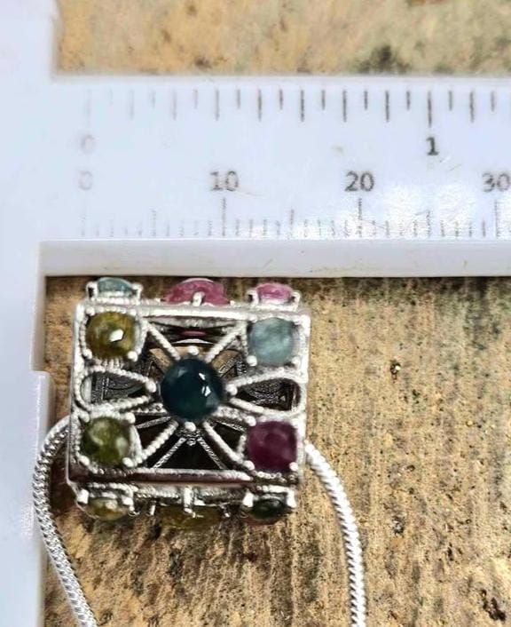Nature Rainbow Faceted Tourmaline Rectangular Cage Pendant Necklace