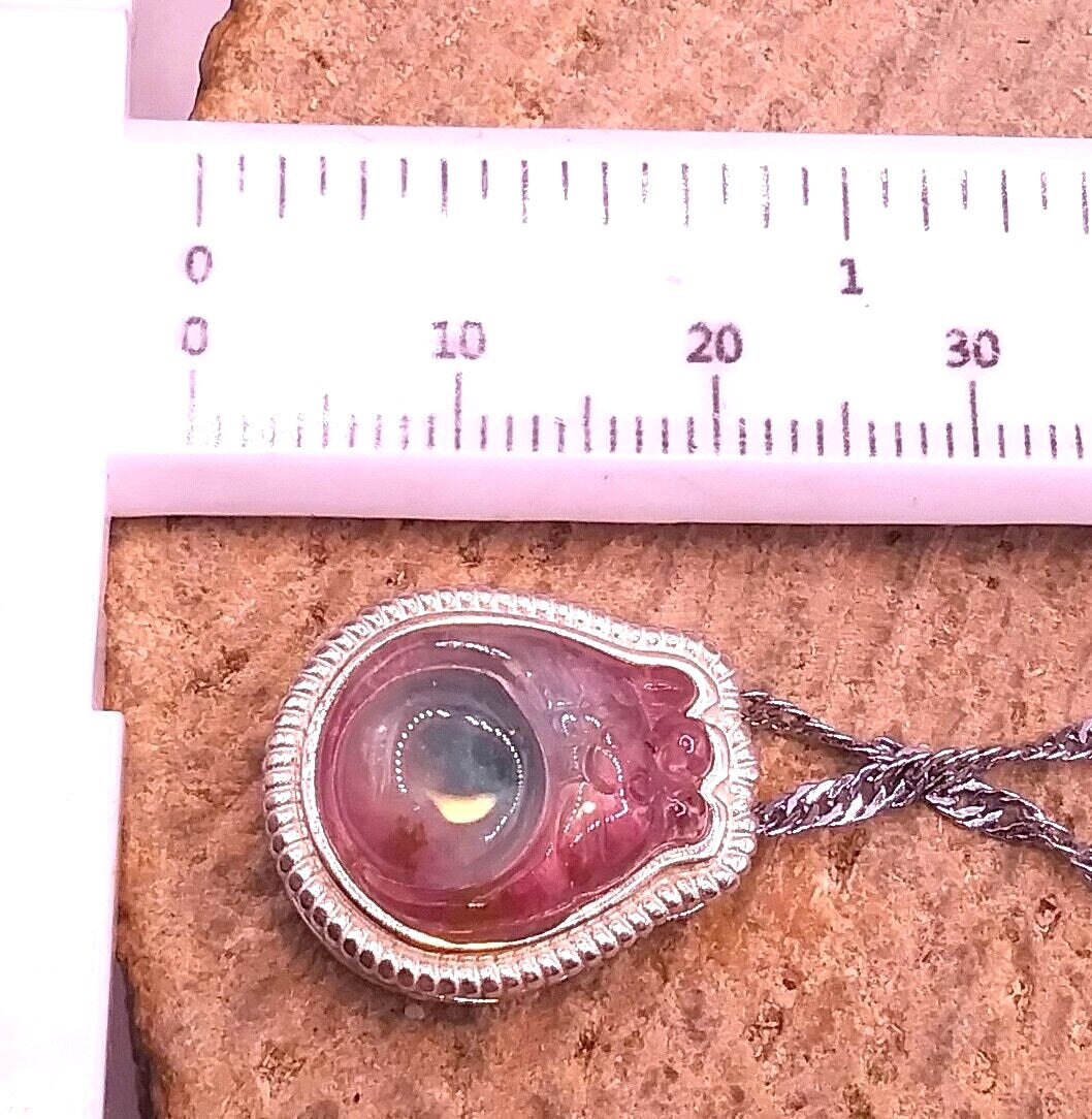 Rare Premium Nature Watermelon Tourmaline Totoro S925 Big Charm Necklace