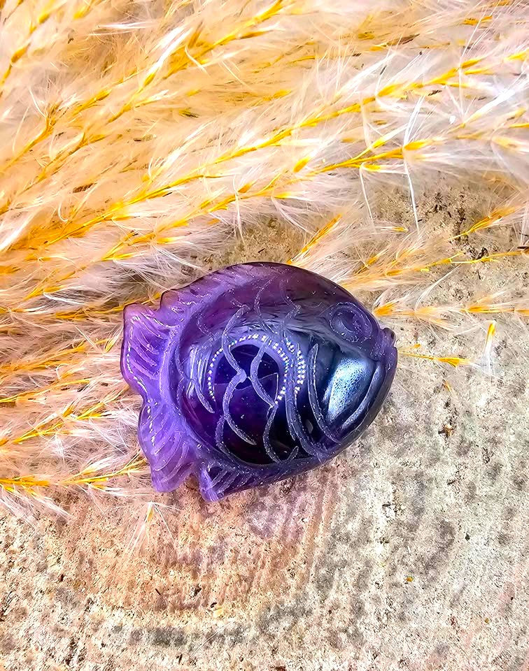 Nature Stalactite Calcite Cluster With Amethyst Fish Decor