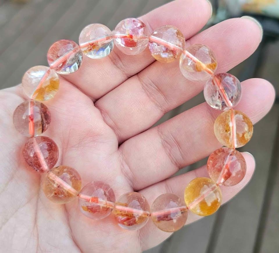 Rare Top Grade Nature Hematoid Koi Quartz 12mm Beads Bracelet