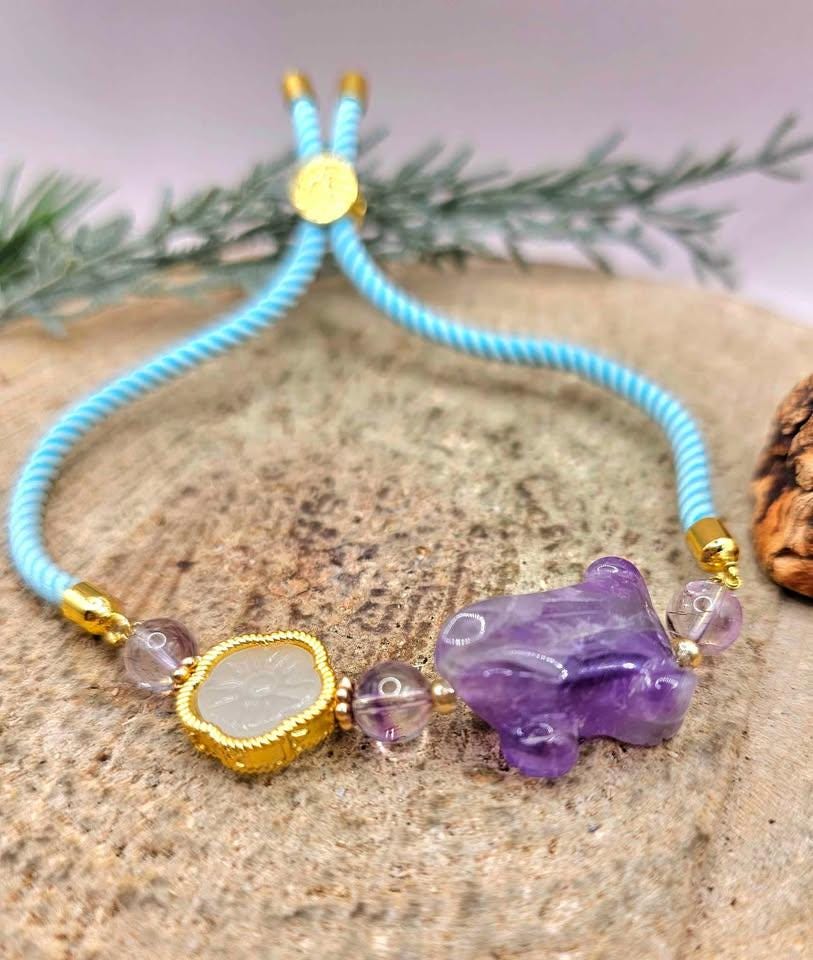 Nature Amethyst Frog Mixed Crystal Beads Bracelet