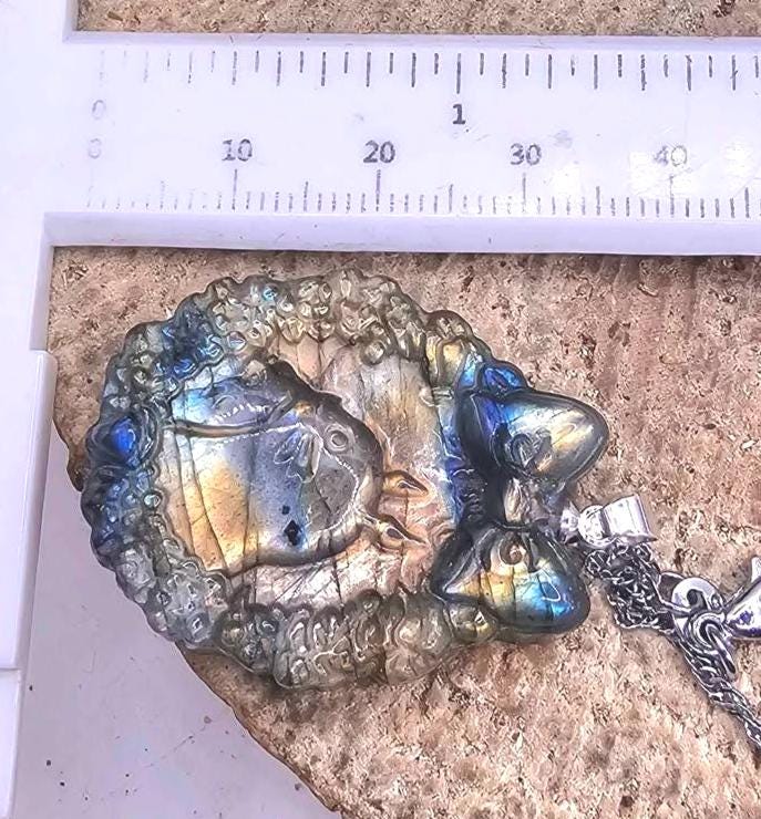 Nature Labradorite Flashy Forest God Portrait Pendant Necklace