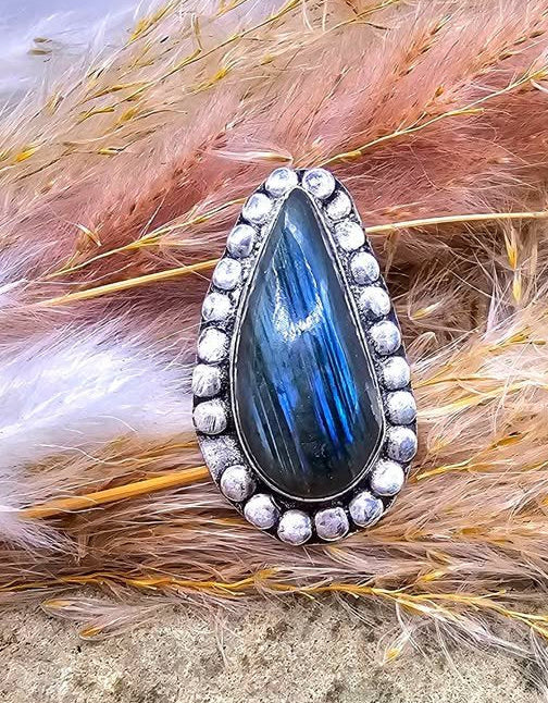 Nature Labradorite Flashy 925 Stamped Ring