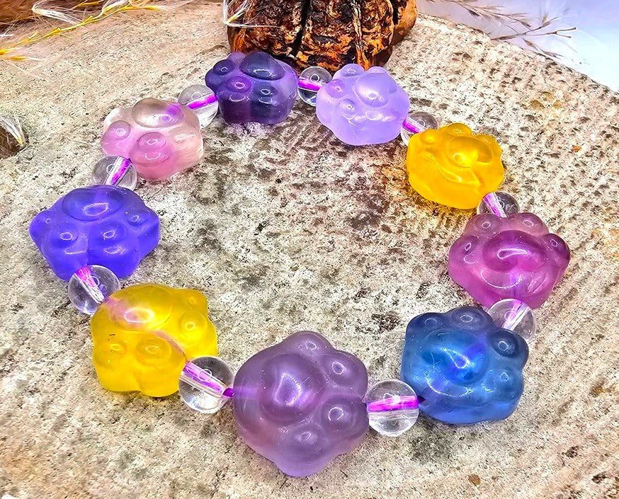 Nature Fluorite Cat Paw Bead Bracelet