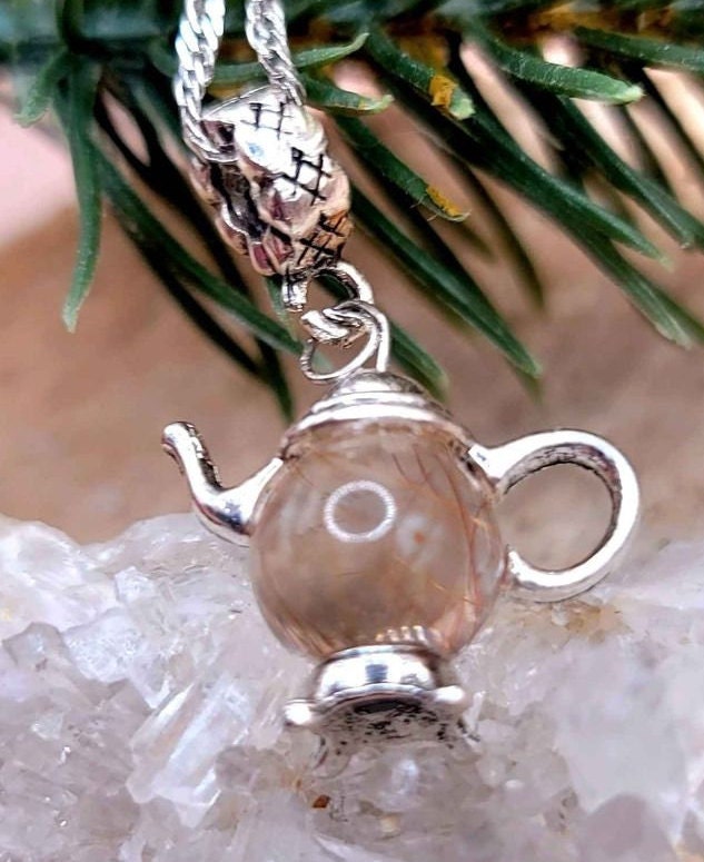 Unique Nature Gold Rutilated Sphere Magic Genie Lamps Pendant Necklace