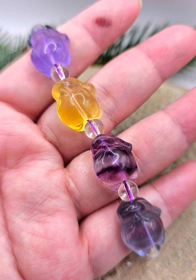Nature Rainbow Fluorite Big Head Fox Bracelet