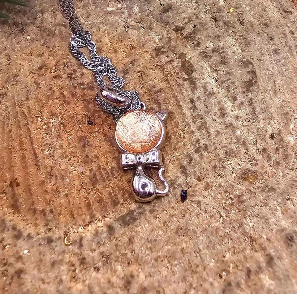 Genuine Nature Rose Gold Gibeon Meteorite Cute Cat S925 Silver Pendant Necklace