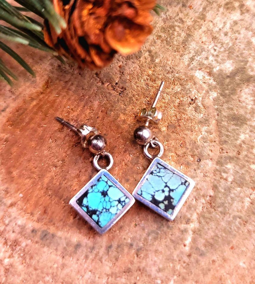 Beautiful Nature Turquoise Square Sterling Silver Earring