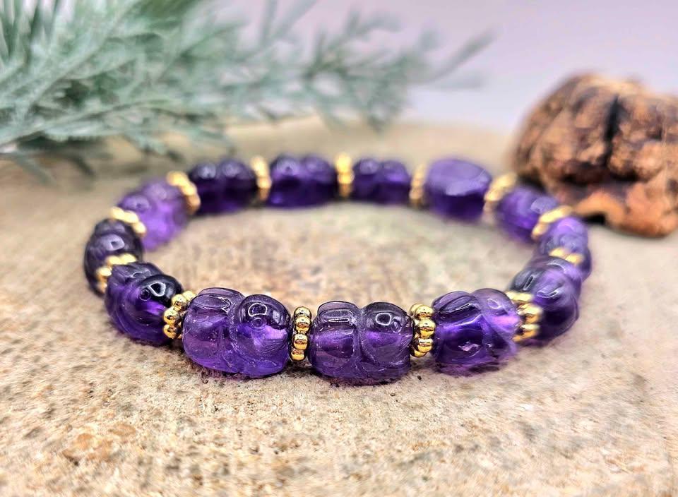 Rare Nature Amethyst Hand Carved Rabbit Beads Bracelet