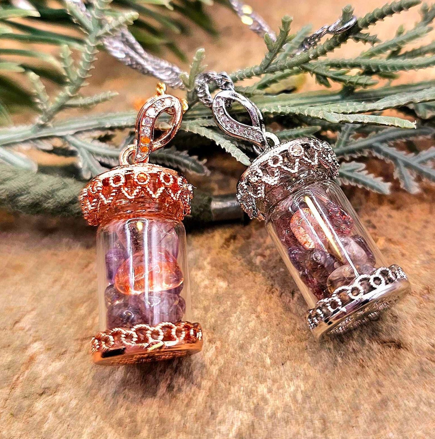 Floating Nature Super Seven Crystals Filled Bottle Pendant Necklace
