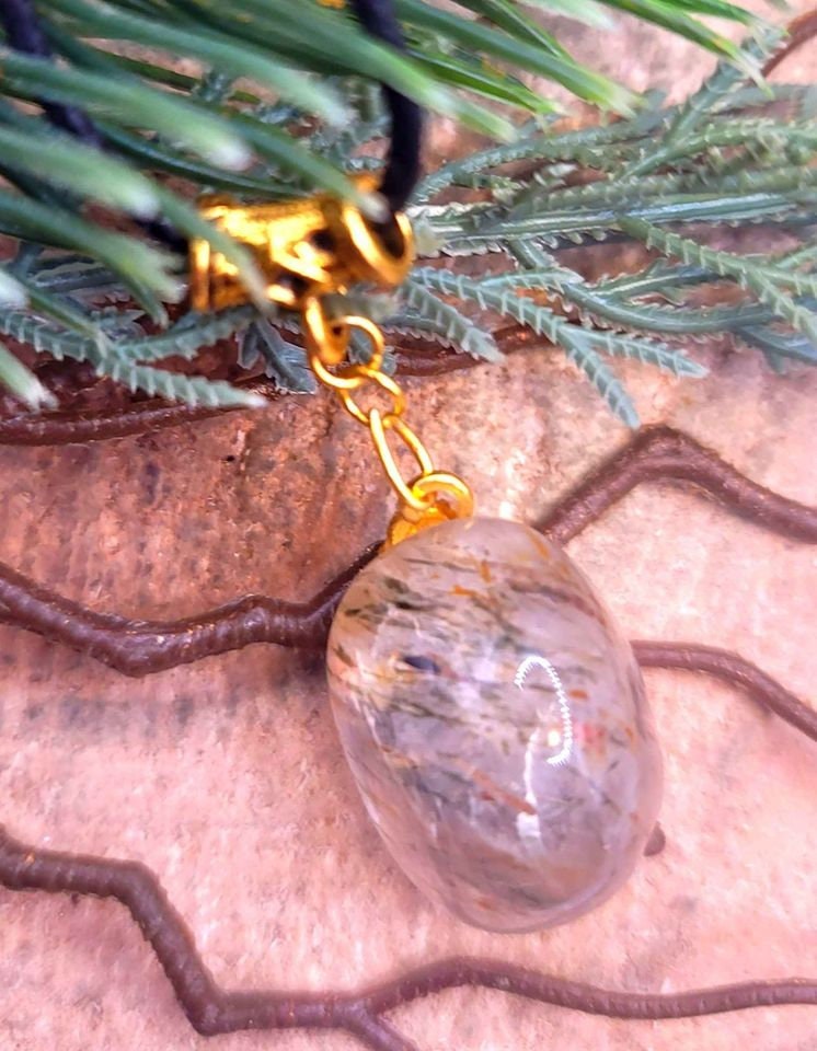 Beautiful Nature Rutilated Big Polished Stone Pendant Necklace