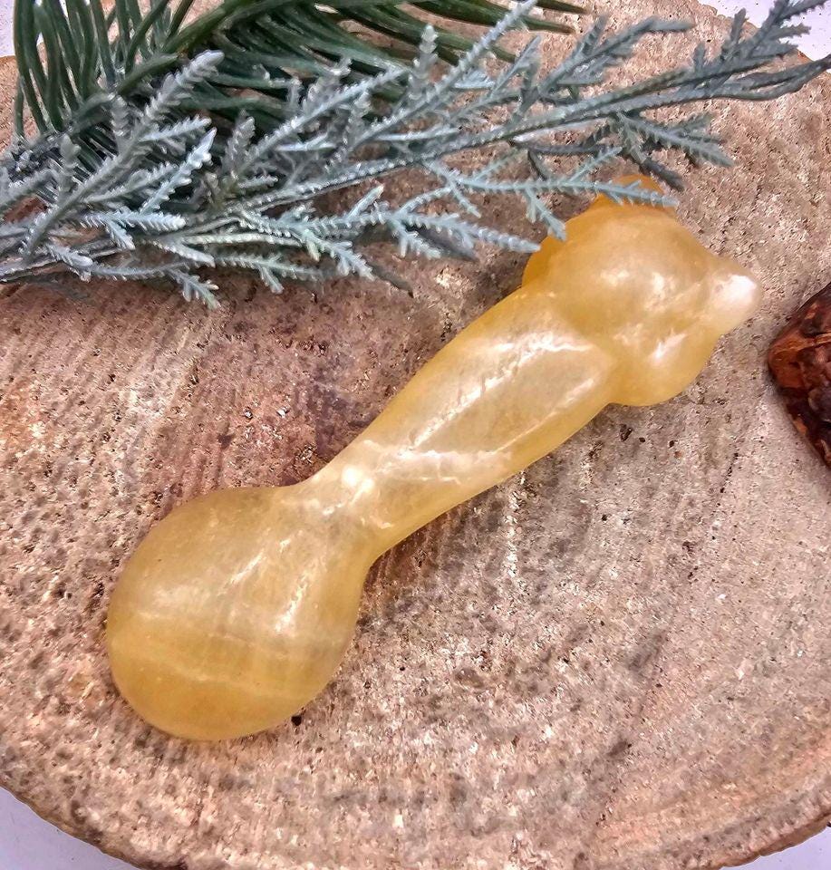 Nature Yellow Quartz Hand Carved Panda 3.2" Spoon.
