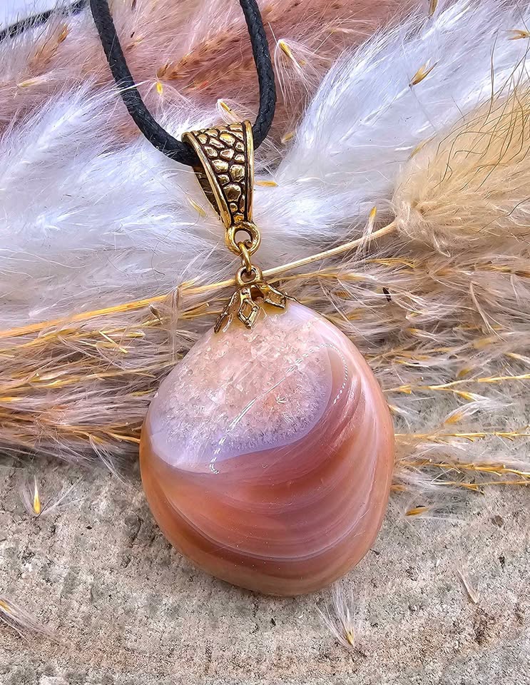 Nature Big Druzy Agate Stone Pendant Necklace
