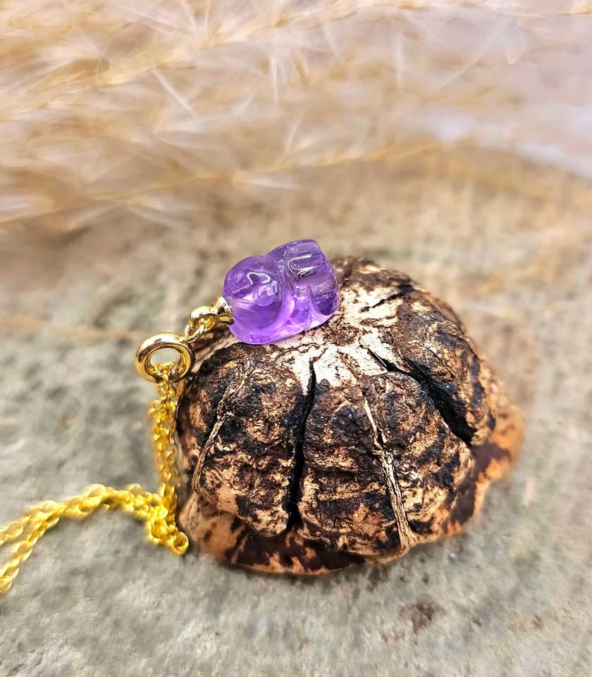 Nature Amethyst Rabbit Charm Necklace