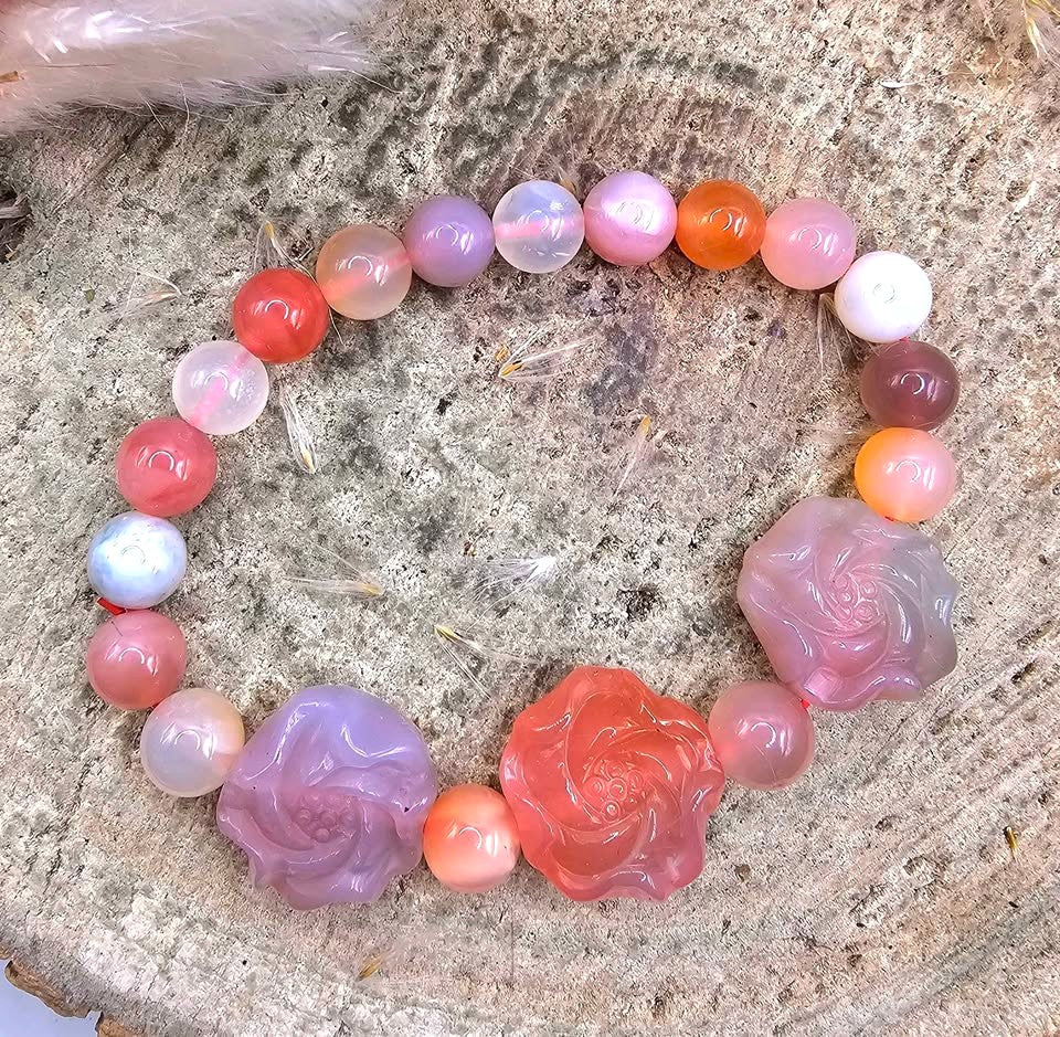 Nature Yanyuan Agate Lotus Bracelet