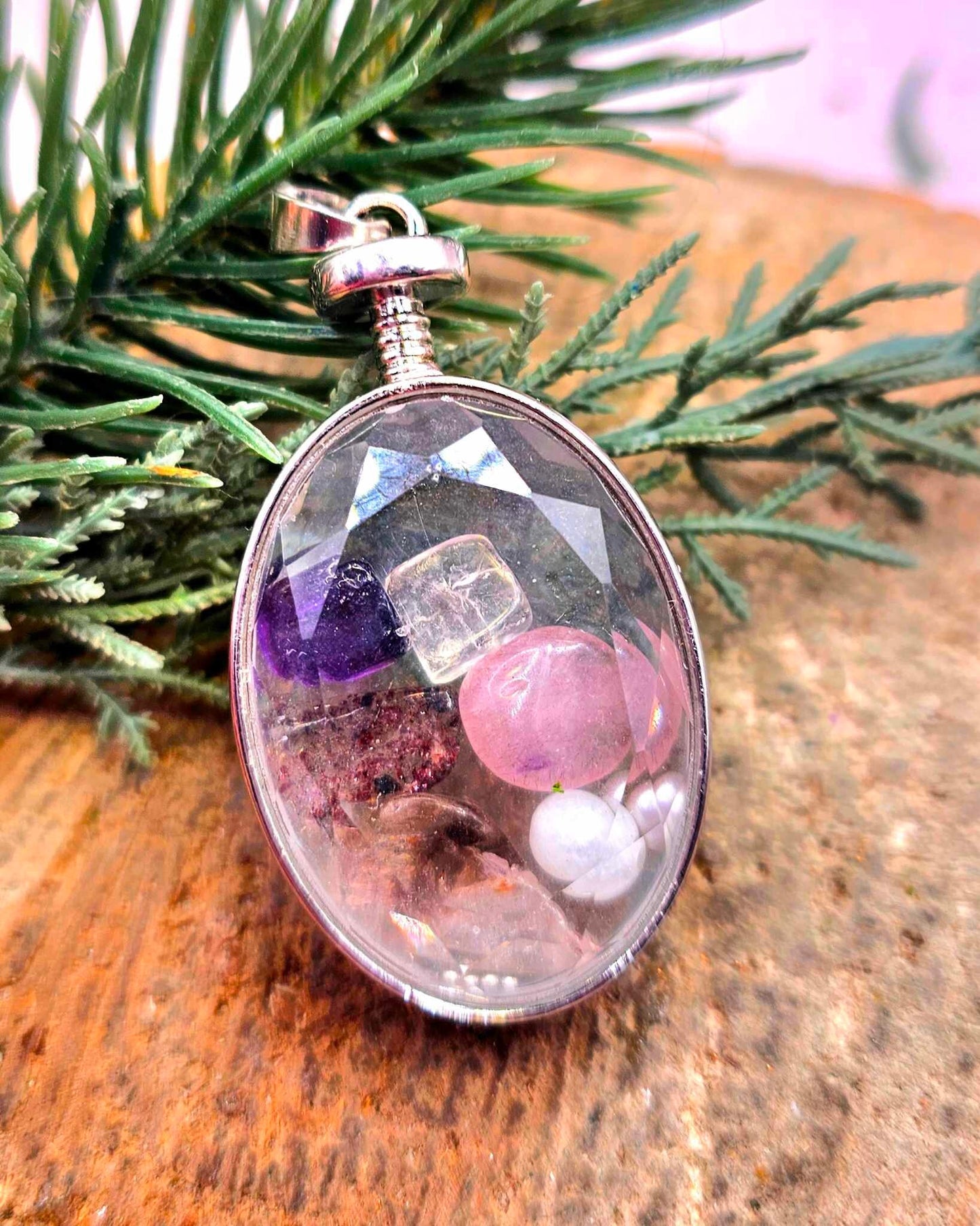 Nature Super Seven Mixed Stone Floating Pendant Necklace