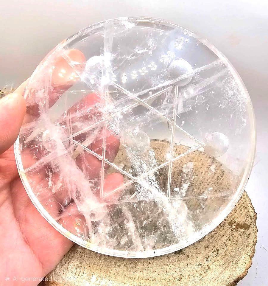Nature Clear Crystal Star Of David 7 Sphere holder 4.5"Plate