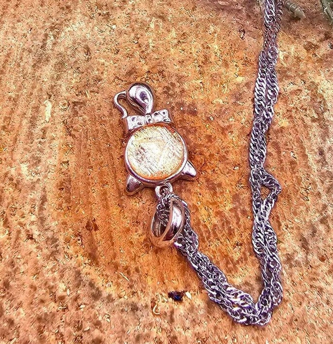 Genuine Nature Rose Gold Gibeon Meteorite Cute Cat S925 Silver Pendant Necklace