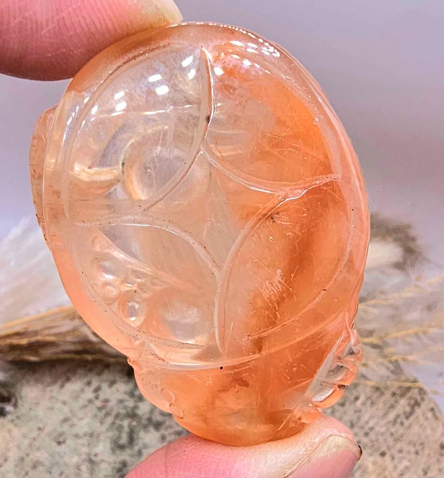 Nature Orange Hematoid Quartz Hand Carved 3 Legs Toad 2"Figure