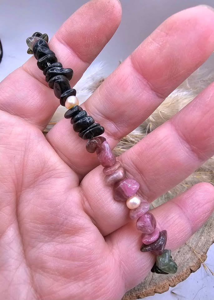 Nature Tourmaline Mixed Colors Chips Bracelet