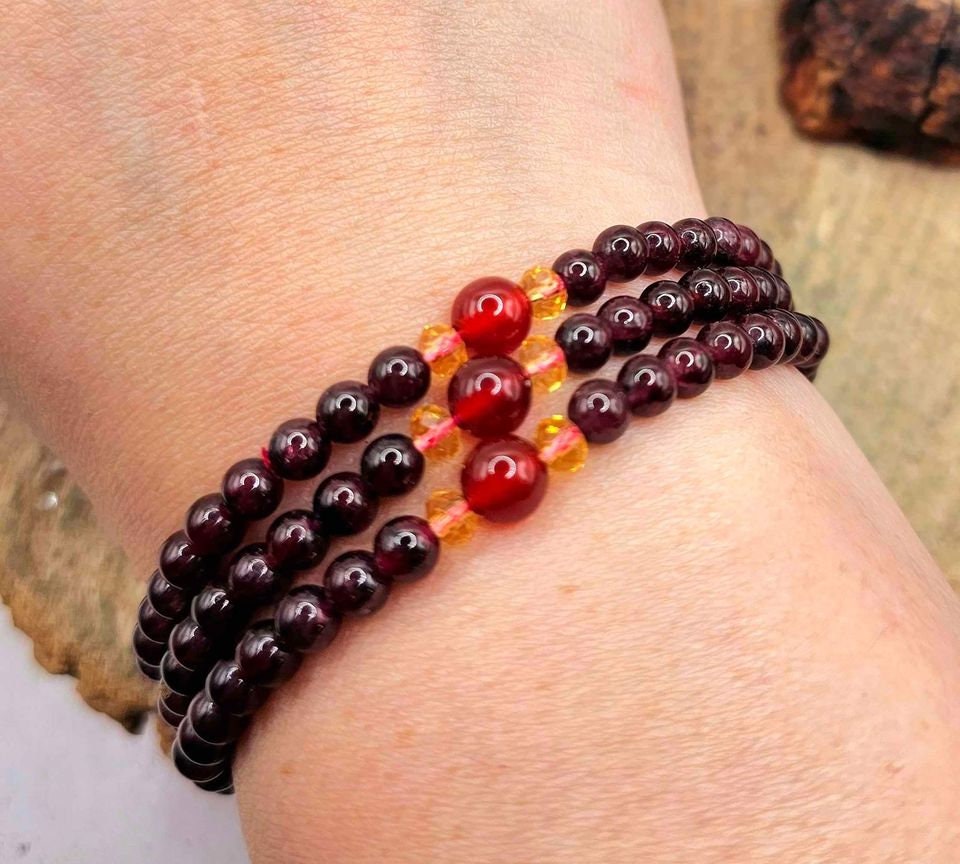 Nature Red Garnet & Agate Round Beads 18" Necklace
