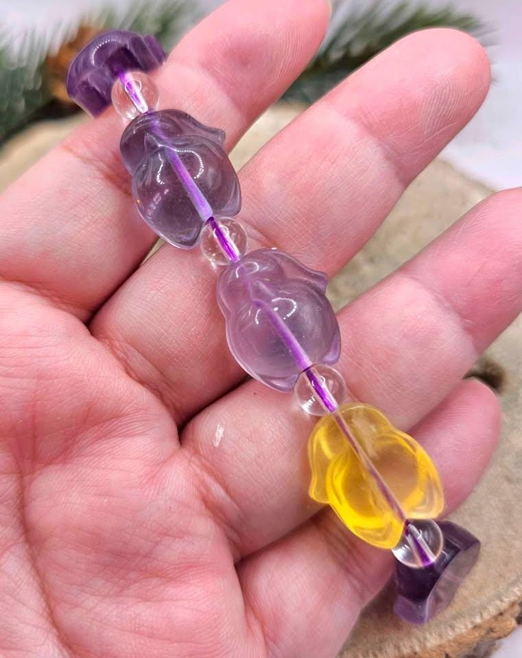 Nature Rainbow Fluorite Big Head Fox Bracelet