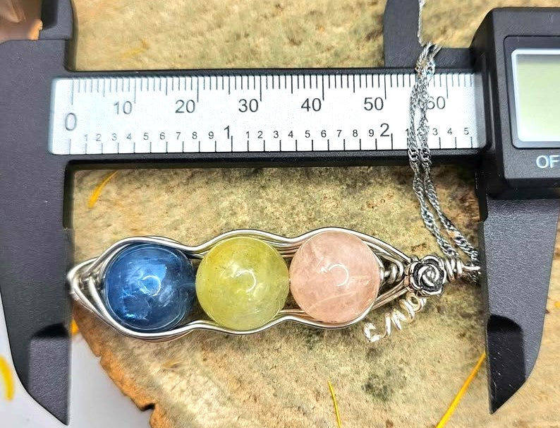 Morganite wire wrapped peapod pendant necklace back view — My Aura Gemstones