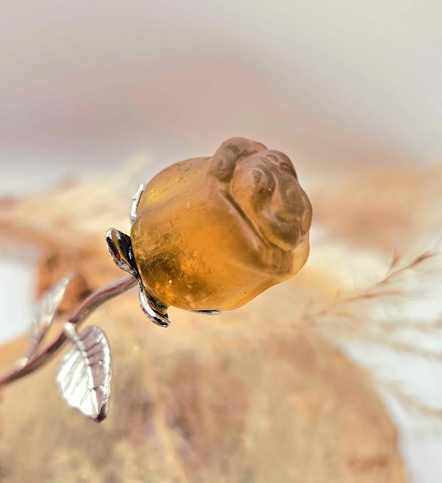 Nature Yellow Fluorite Long Metal Rose
